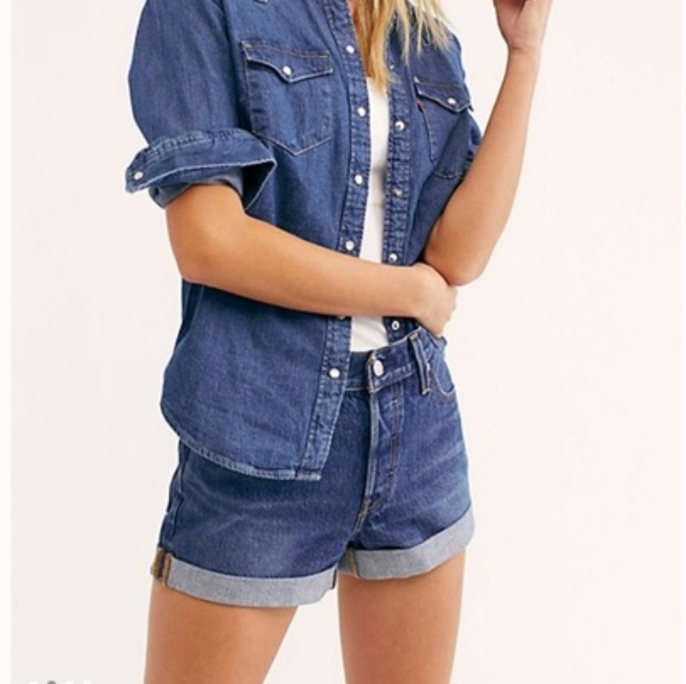 Levi's 501 Long Shorts in Blue Clue - Picture 3 of 6